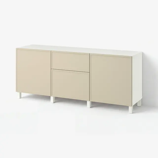 BESTÅ Комбінація з шухлядами - Krukmakare бежевий/Stubbarp білий 180x42x74 см