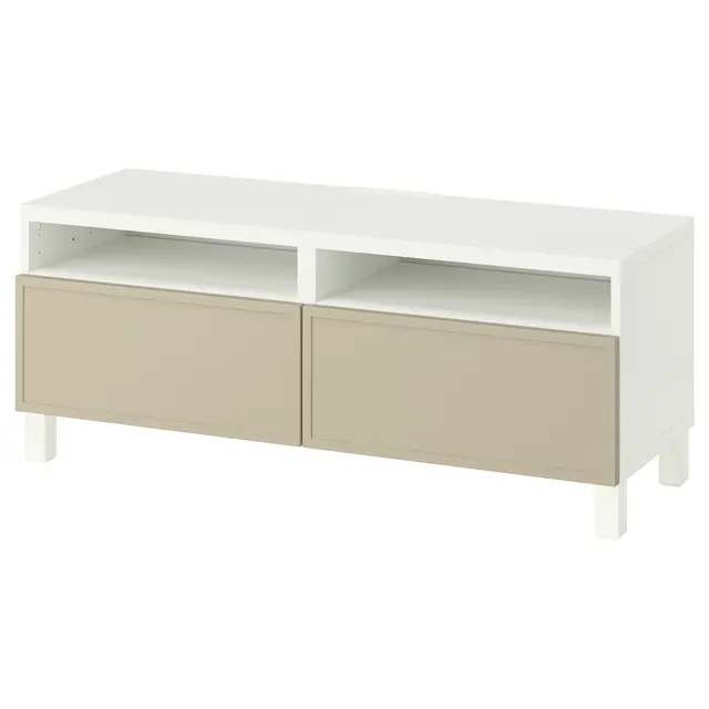 BESTÅ Тумба під телевізор із шухлядами - білий/Krukmakare бежевий 120x42x48 см