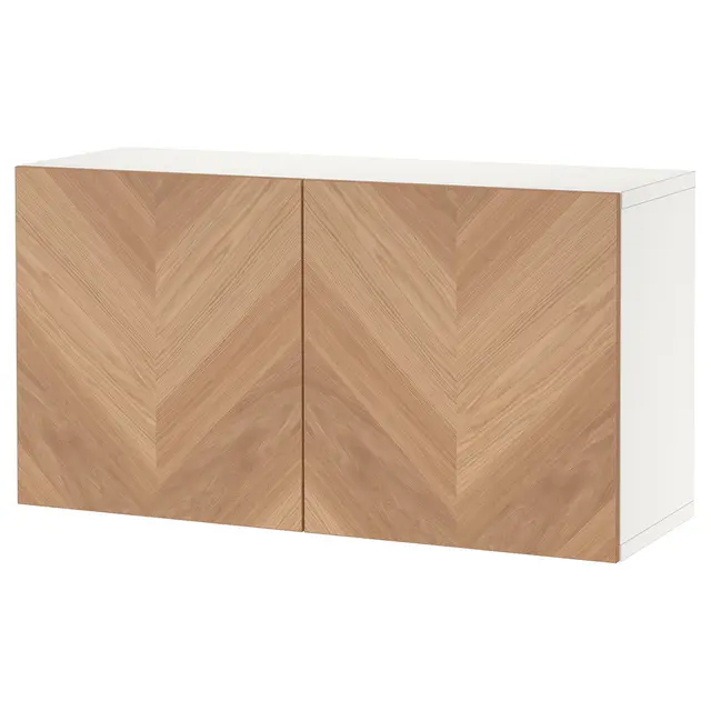 BESTÅ Шафка з дверцятами - білий/Hedeviken дубовий шпон 120x42x64 см