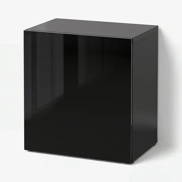 BESTÅ Шафка з дверцятами - чорно-коричневий/Selsviken глянцевий/чорний 60x42x64 см
