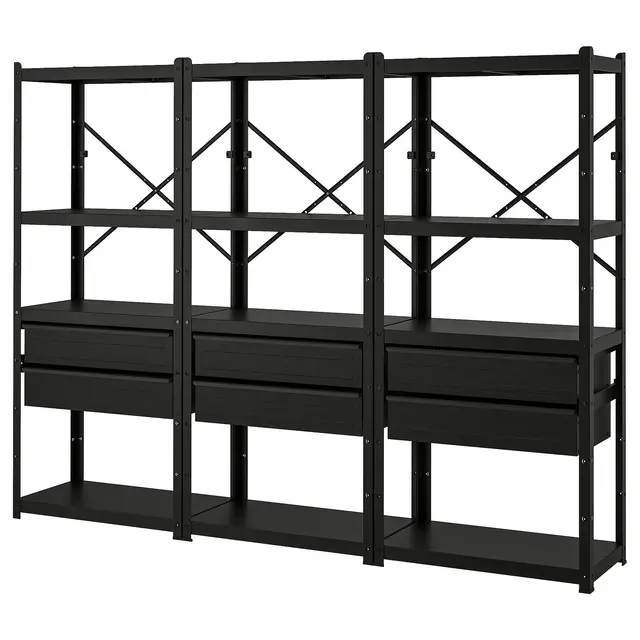 BROR Стелаж з шухлядами/полицями - чорний 254x40x190 см