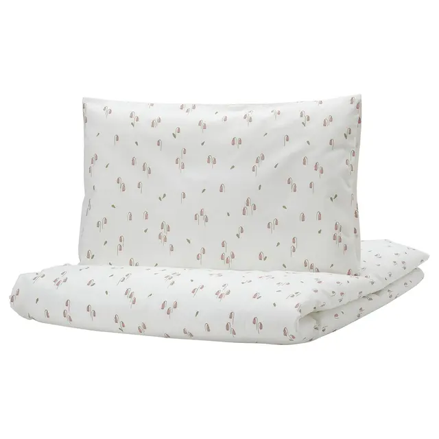 GULDVÄVARE Пододіяльник 1 наволочка на ліжечко - білий/квітковий візерунок 110x125/35x55 см