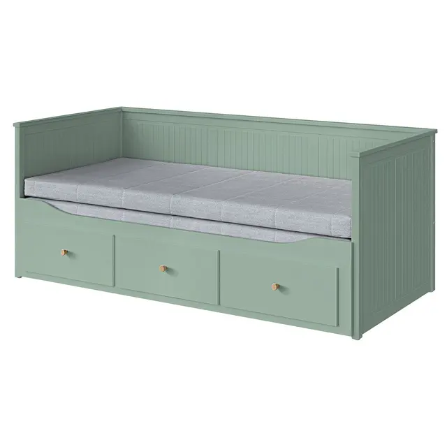 HEMNES Кушетка з 3 шухлядами, 2 матраци - сіро-зелений/Ågotnes твердий 80x200 см