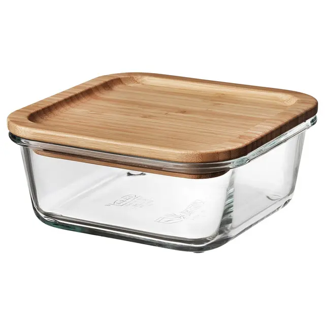 IKEA 365+ Контейнер для харчових продуктів із кришкою - квадрат скло/бамбук 600 мл