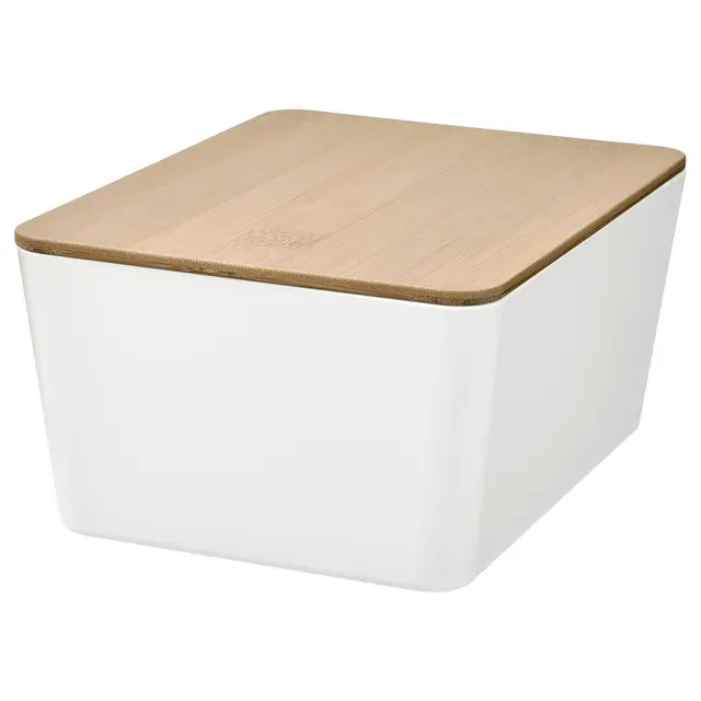 KUGGIS Контейнер з кришкою - білий/бамбук 13x18x8 см