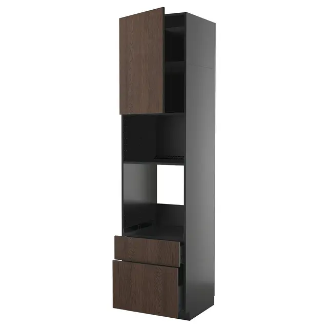METOD / KNIVSHULT Висока шафа для вбудованої побутової техніки - чорно-сірий/Sinarp коричневий 60x60x240 см