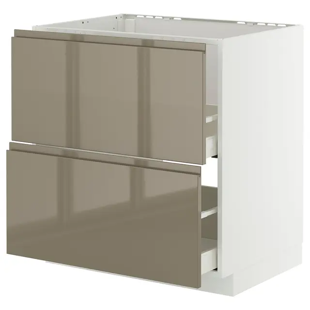 METOD / MAXIMERA Підлогова шафка для мийки+2 фасади/2 шухляди - білий/Voxtorp глянцевий темно-сіро-коричневий 80x60 см
