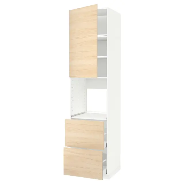 METOD / MAXIMERA Висока шафа для духовки/дверцята/2 шухляди - білий/Askersund імітація світлого ясеня 60x60x240 см