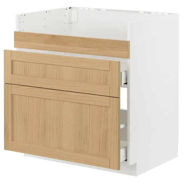 METOD / MAXIMERA Шафка під мийку HAVSEN/3 фасади/2 шухляди - білий/Forsbacka дуб 80x60 см