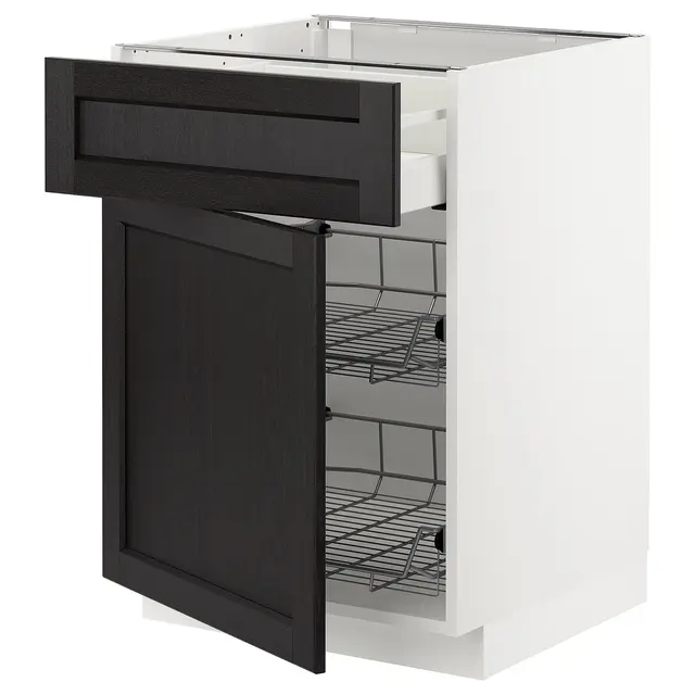 METOD / MAXIMERA Підлогова шафка/дротяний кошик/шухляда/дверцята - білий/Lerhyttan чорна морилка 60x60 см