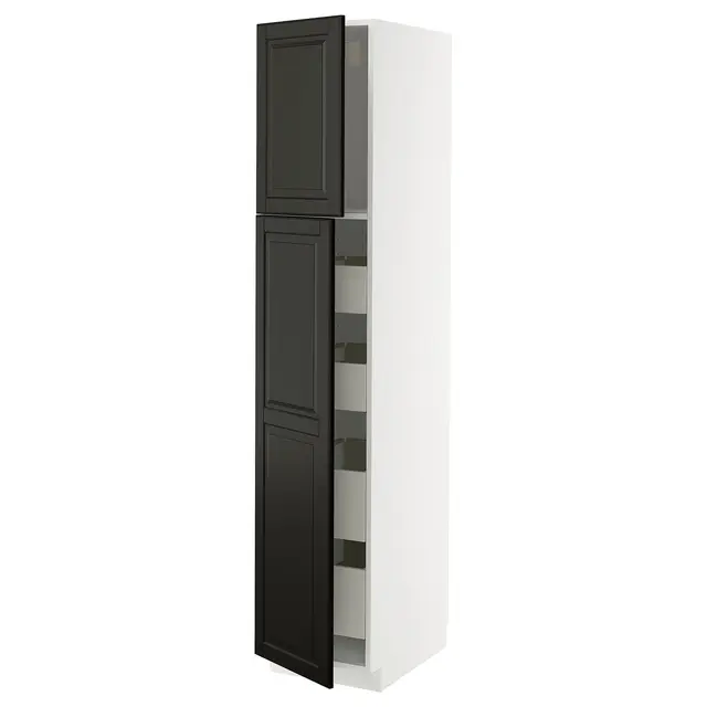 METOD / MAXIMERA Висока шафка 2 дверцят/4 шухляди - білий/Bodbyn чорний 40x60x200 см