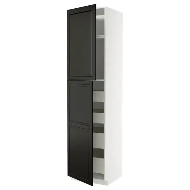 METOD / MAXIMERA Висока шафка 2 дверцят/4 шухляди - білий/Bodbyn чорний 60x60x240 см