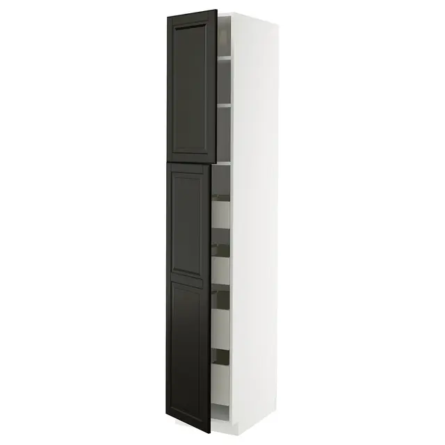 METOD / MAXIMERA Висока шафка 2 дверцят/4 шухляди - білий/Bodbyn чорний 40x60x220 см