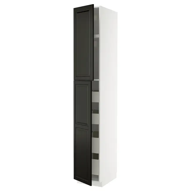 METOD / MAXIMERA Висока шафка 2 дверцят/4 шухляди - білий/Bodbyn чорний 40x60x240 см