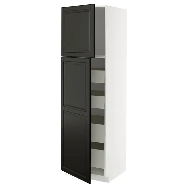 METOD / MAXIMERA Висока шафка 2 дверцят/4 шухляди - білий/Bodbyn чорний 60x60x200 см