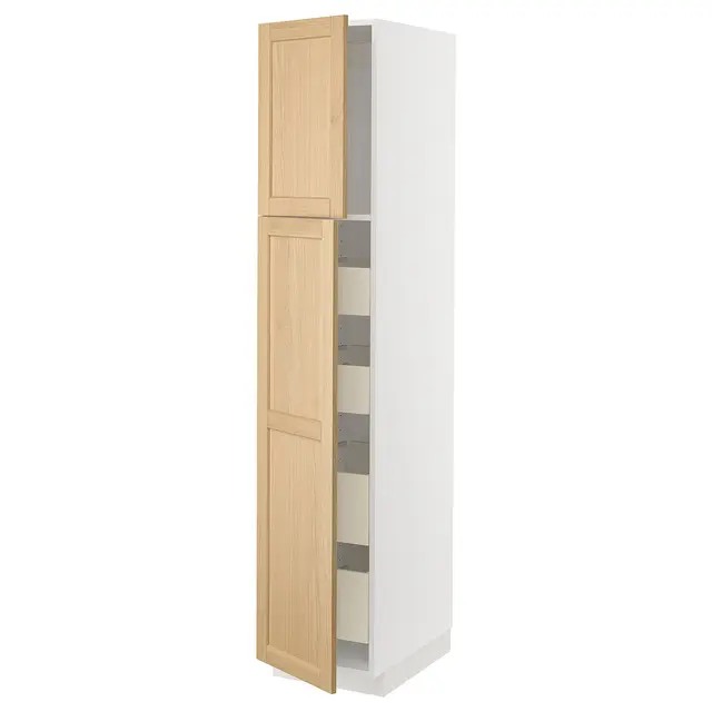 METOD / MAXIMERA Висока шафка 2 дверцят/4 шухляди - білий/Forsbacka дуб 40x60x200 см