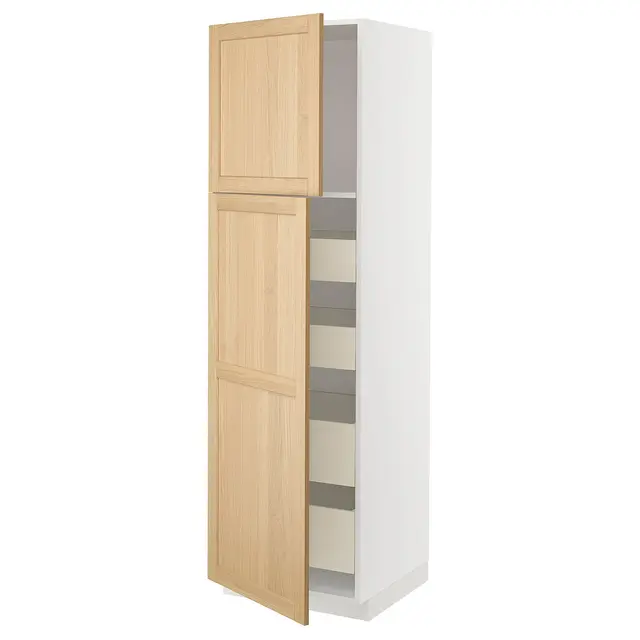 METOD / MAXIMERA Висока шафка 2 дверцят/4 шухляди - білий/Forsbacka дуб 60x60x200 см