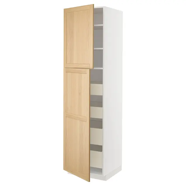 METOD / MAXIMERA Висока шафка 2 дверцят/4 шухляди - білий/Forsbacka дуб 60x60x220 см
