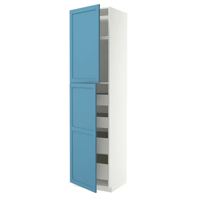 METOD / MAXIMERA Висока шафка 2 дверцят/4 шухляди - білий/Lerhyttan синій 60x60x240 см