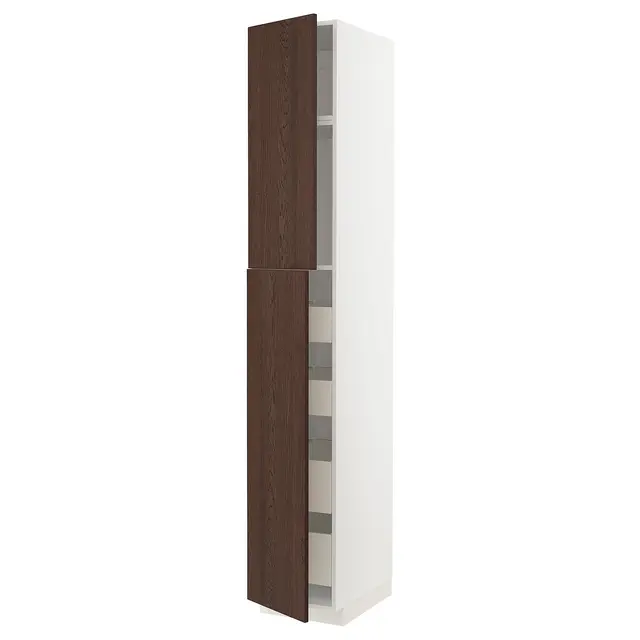 METOD / MAXIMERA Висока шафка 2 дверцят/4 шухляди - білий/Sinarp коричневий 40x60x240 см