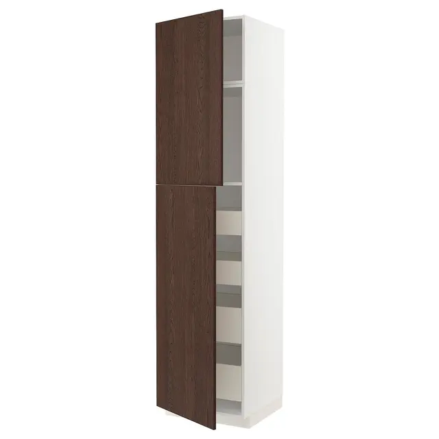 METOD / MAXIMERA Висока шафка 2 дверцят/4 шухляди - білий/Sinarp коричневий 60x60x240 см