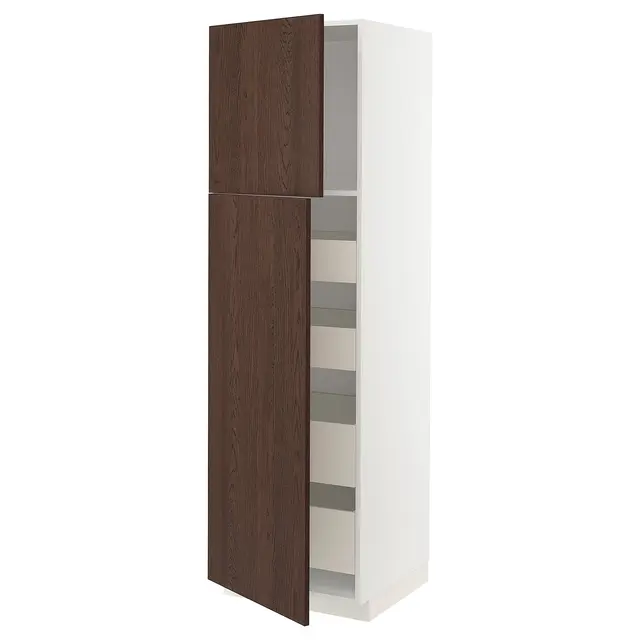 METOD / MAXIMERA Висока шафка 2 дверцят/4 шухляди - білий/Sinarp коричневий 60x60x200 см