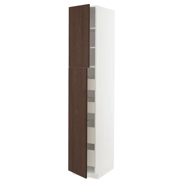 METOD / MAXIMERA Висока шафка 2 дверцят/4 шухляди - білий/Sinarp коричневий 40x60x220 см