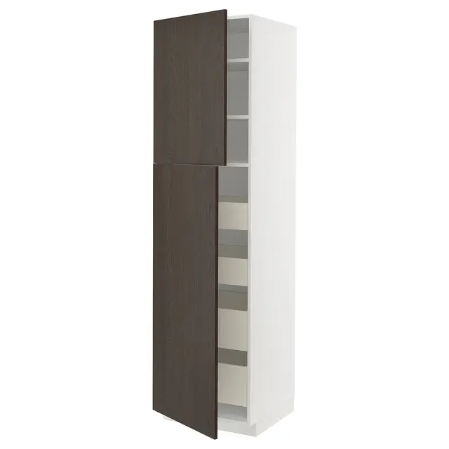 METOD / MAXIMERA Висока шафка 2 дверцят/4 шухляди - білий/Sinarp коричневий 60x60x220 см