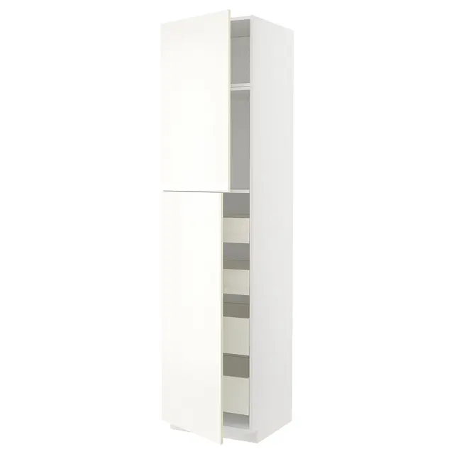 METOD / MAXIMERA Висока шафка 2 дверцят/4 шухляди - білий/Vallstena білий 60x60x240 см