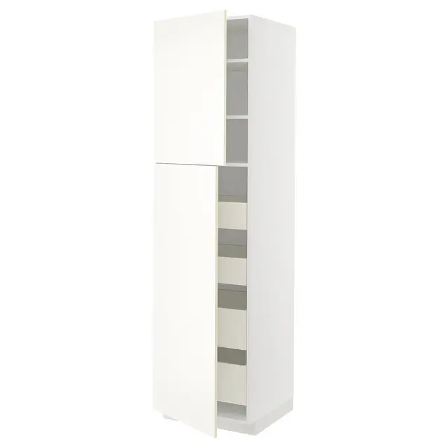 METOD / MAXIMERA Висока шафка 2 дверцят/4 шухляди - білий/Vallstena білий 60x60x220 см