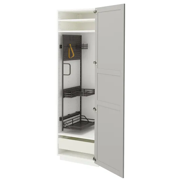 METOD / MAXIMERA Висока шафа/господарське наповнення - білий/Lerhyttan світло-сірий 60x60x200 см