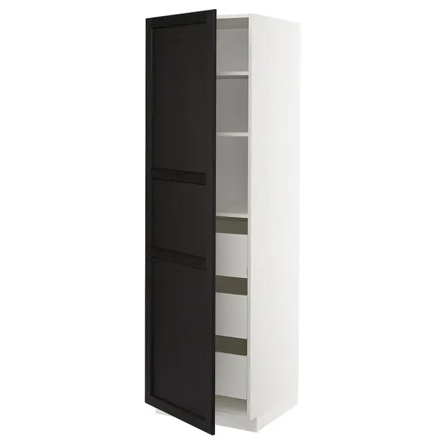METOD / MAXIMERA Висока шафка з шухлядами - білий/Lerhyttan чорна морилка 60x60x200 см