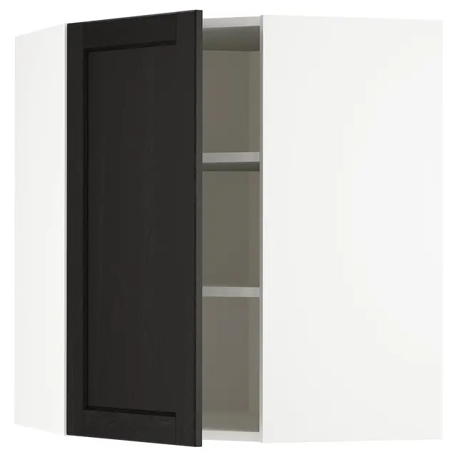METOD Кутова настінна шафка з полицями - білий/Lerhyttan чорна морилка 68x80 см