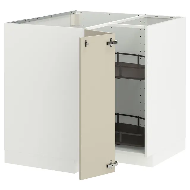 METOD Кутова підлогова шафка з каруселлю - білий/Havstorp бежевий 88x88 см