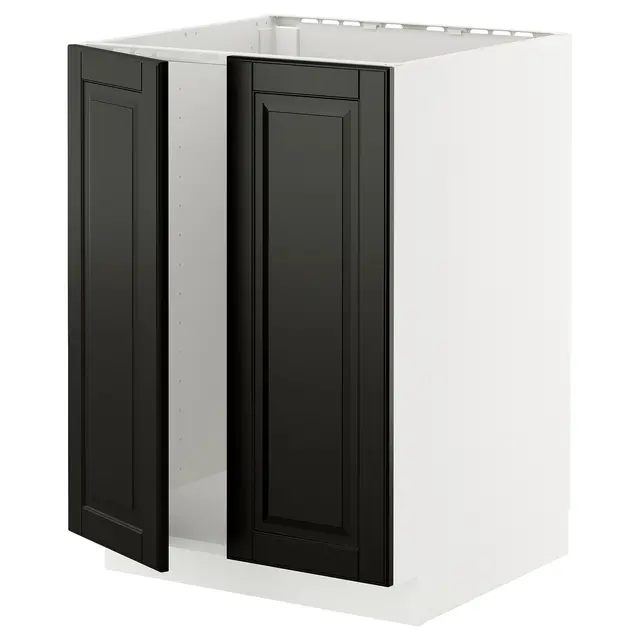 METOD Шафка під мийку/2 дверцят - білий/Bodbyn чорний 60x60 см