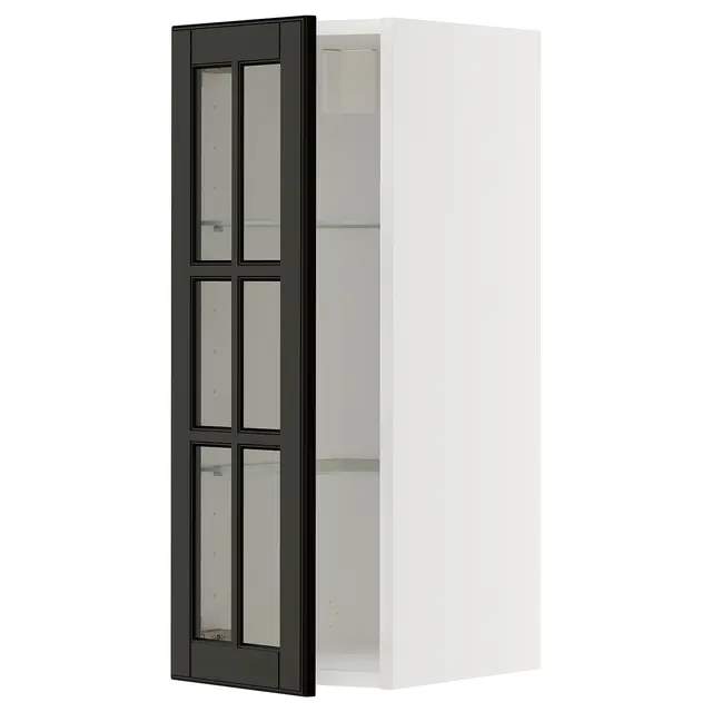 METOD Настінна шафка полиці/скляні дверцята - білий/Bodbyn чорний 30x80 см