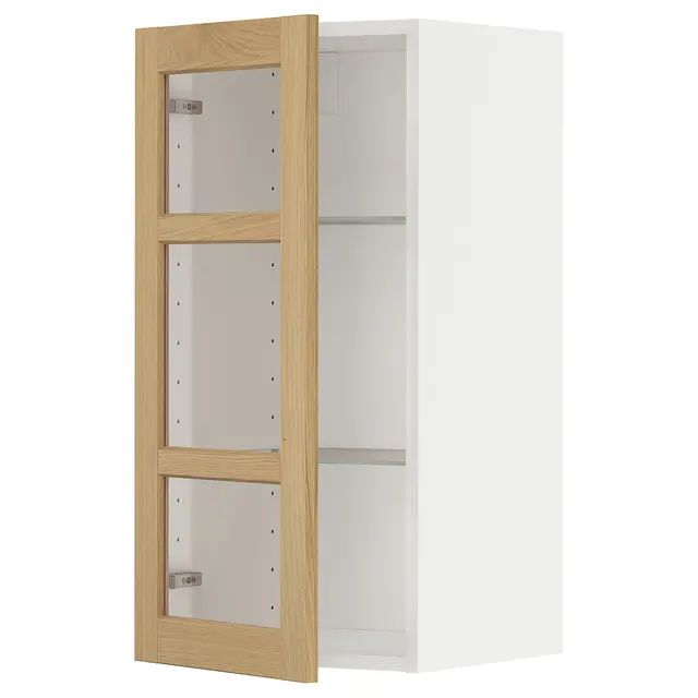 METOD Настінна шафка полиці/скляні дверцята - білий/Forsbacka дуб 40x80 см