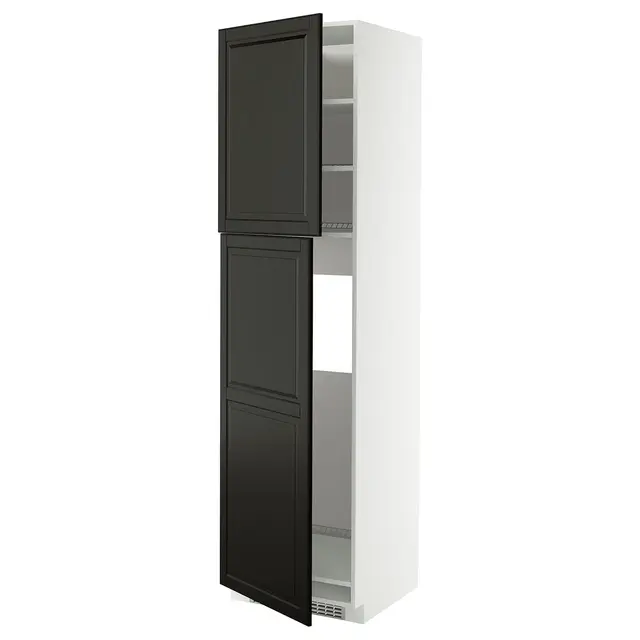 METOD Висока шафка для холодильника з 2 дверцятами - білий/Bodbyn чорний 60x60x220 см