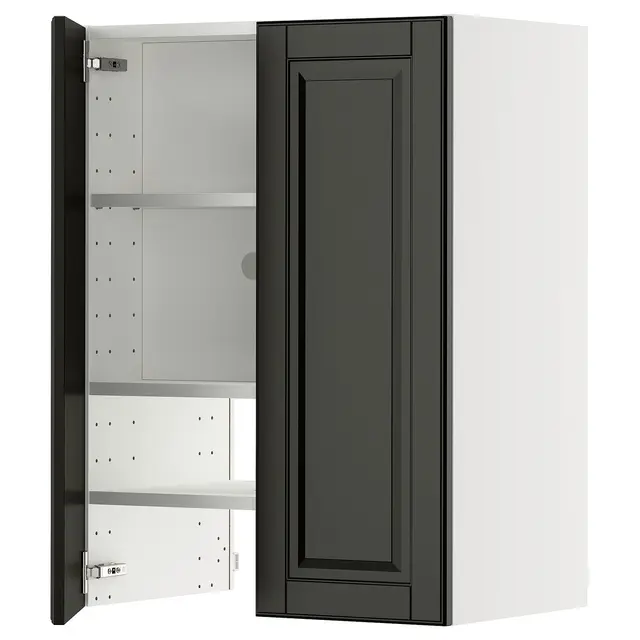 METOD Шафка для витяжки з полицею/дверцятами - білий/Bodbyn чорний 60x80 см