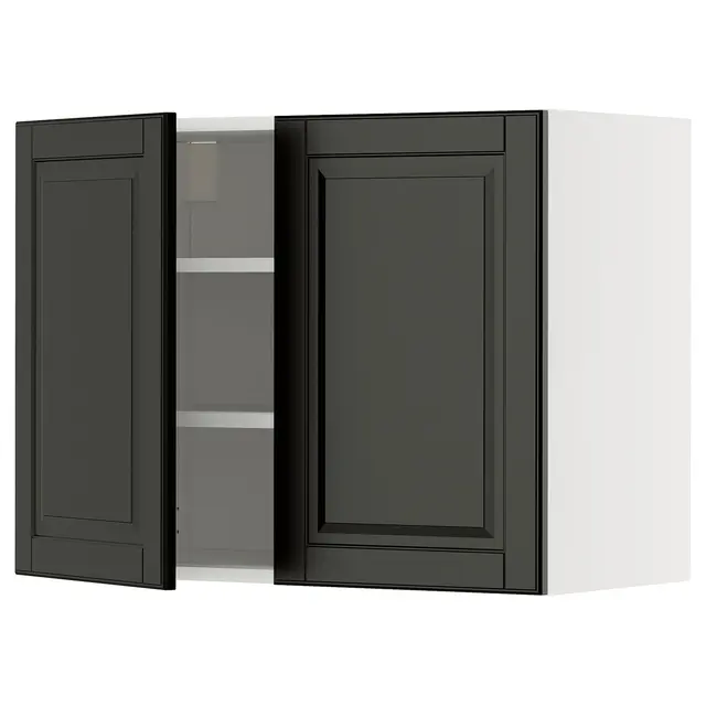 METOD Настінна шафка з полицями/2 дверцят - білий/Bodbyn чорний 80x60 см