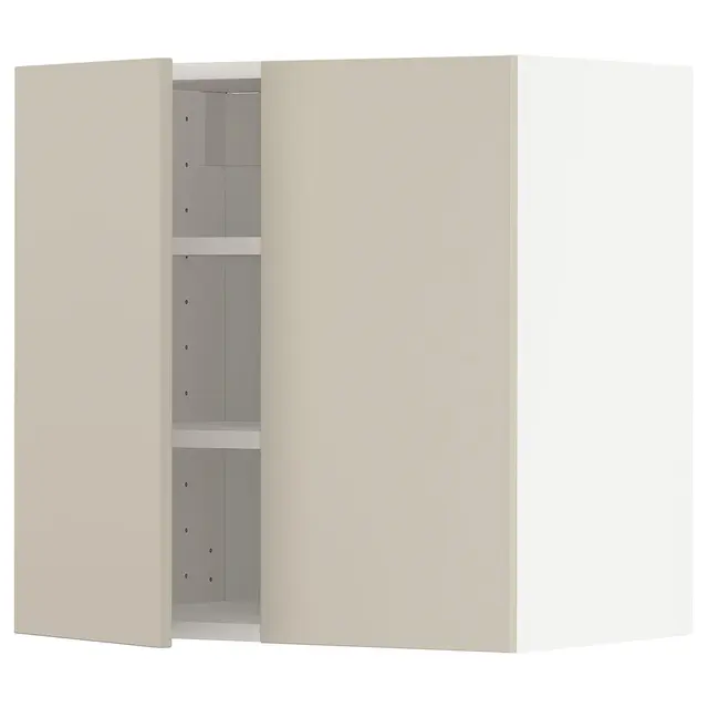 METOD Настінна шафка з полицями/2 дверцят - білий/Havstorp бежевий 60x60 см
