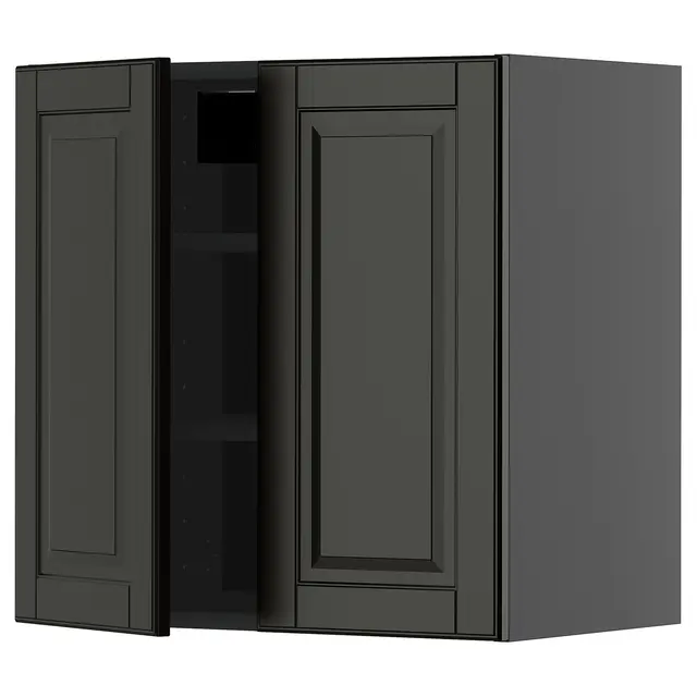 METOD Настінна шафка з полицями/2 дверцят - чорно-сірий/Bodbyn чорний 60x60 см