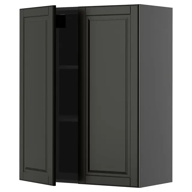 METOD Настінна шафка з полицями/2 дверцят - чорно-сірий/Bodbyn чорний 80x100 см