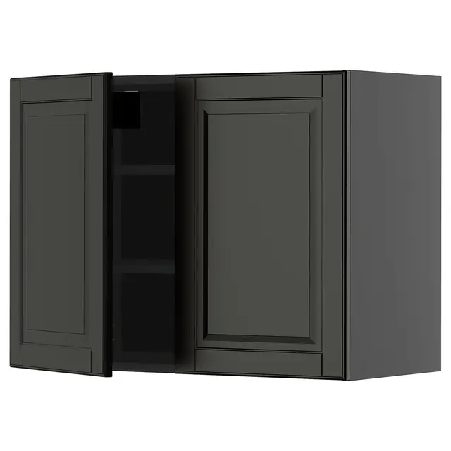 METOD Настінна шафка з полицями/2 дверцят - чорно-сірий/Bodbyn чорний 80x60 см