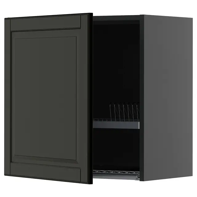 METOD Настінна шафка із сушаркою для посуду - чорно-сірий/Bodbyn чорний 60x60 см