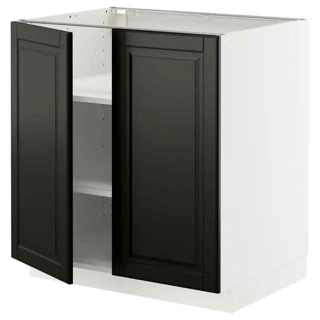 METOD Підлогова шафка/полиці/2 дверцят - білий/Bodbyn чорний 80x60 см