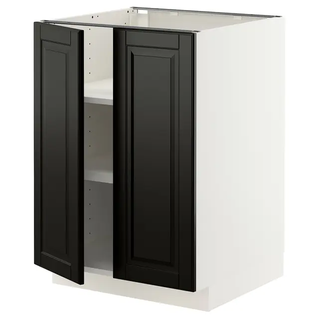 METOD Підлогова шафка/полиці/2 дверцят - білий/Bodbyn чорний 60x60 см