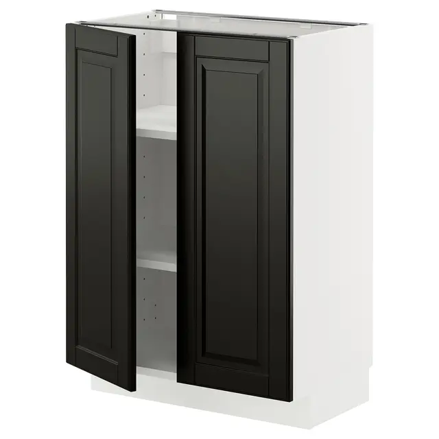 METOD Підлогова шафка/полиці/2 дверцят - білий/Bodbyn чорний 60x37 см