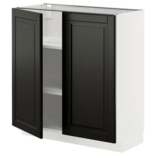 METOD Підлогова шафка/полиці/2 дверцят - білий/Bodbyn чорний 80x37 см