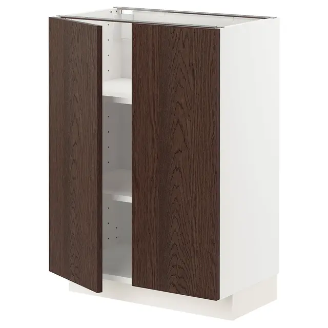 METOD Підлогова шафка/полиці/2 дверцят - білий/Sinarp коричневий 60x37 см